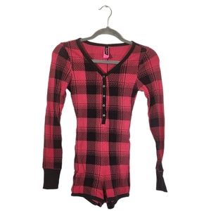 La Senza Sleepwear Plaid Romper Button Down Onesie Bodysuit
